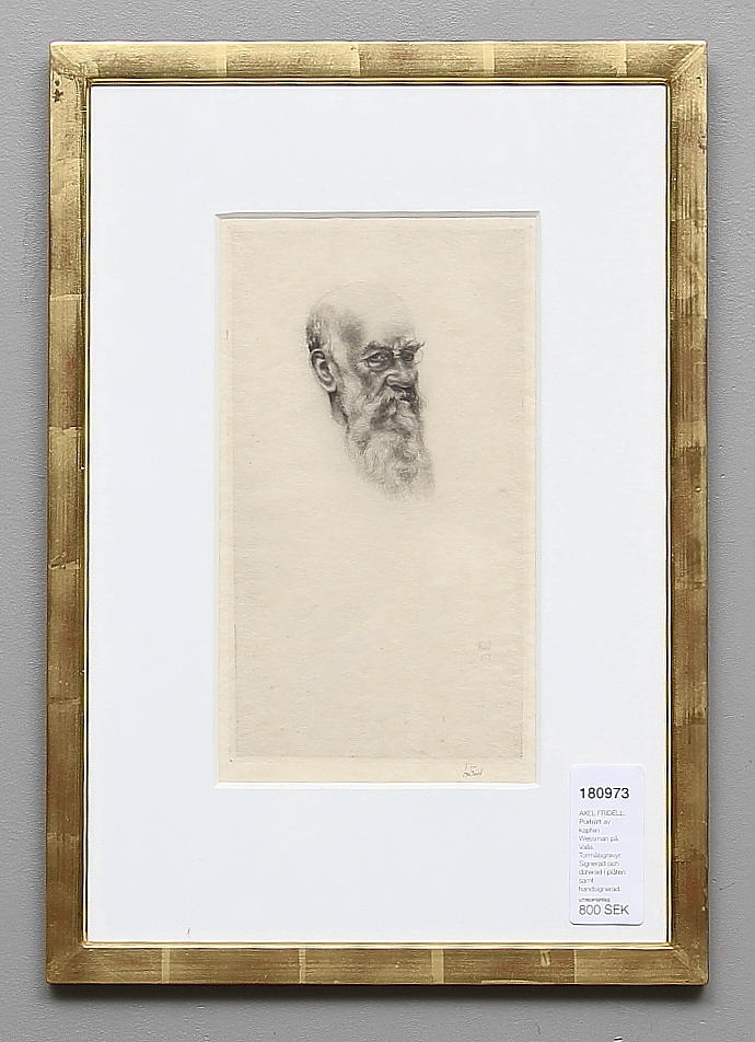 AXEL FRIDELL. Porträtt av kapten Wessman på Valla. Torrnålsgravyr. Signerad och daterad i plåten samt handsignerad.