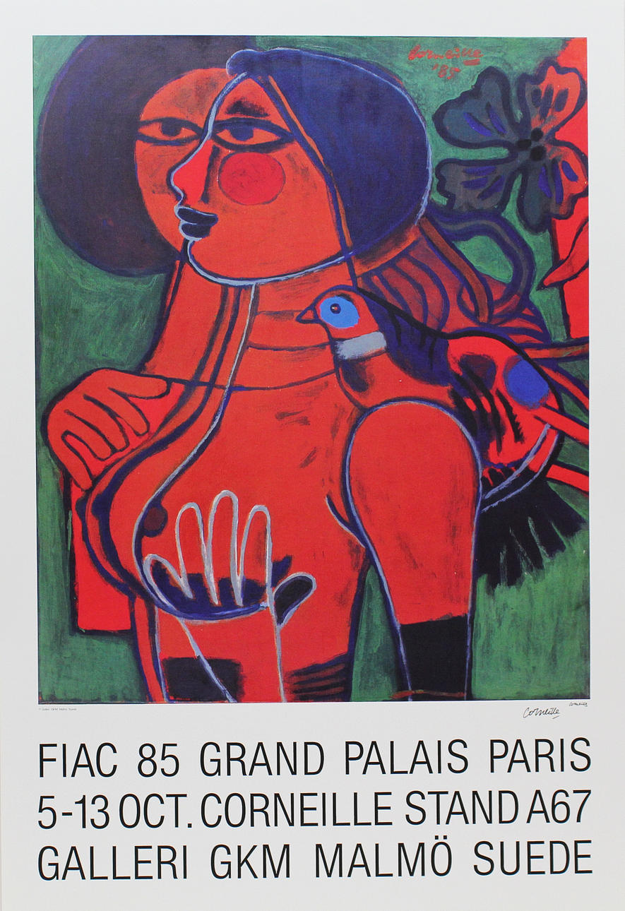 BEVERLOO CORNEILLE. EFTER. FIAC 85 Grand Palais Paris Galleri GKM Malmö Suede. Affisch. Bladmått 90x61,5 cm Signerad.