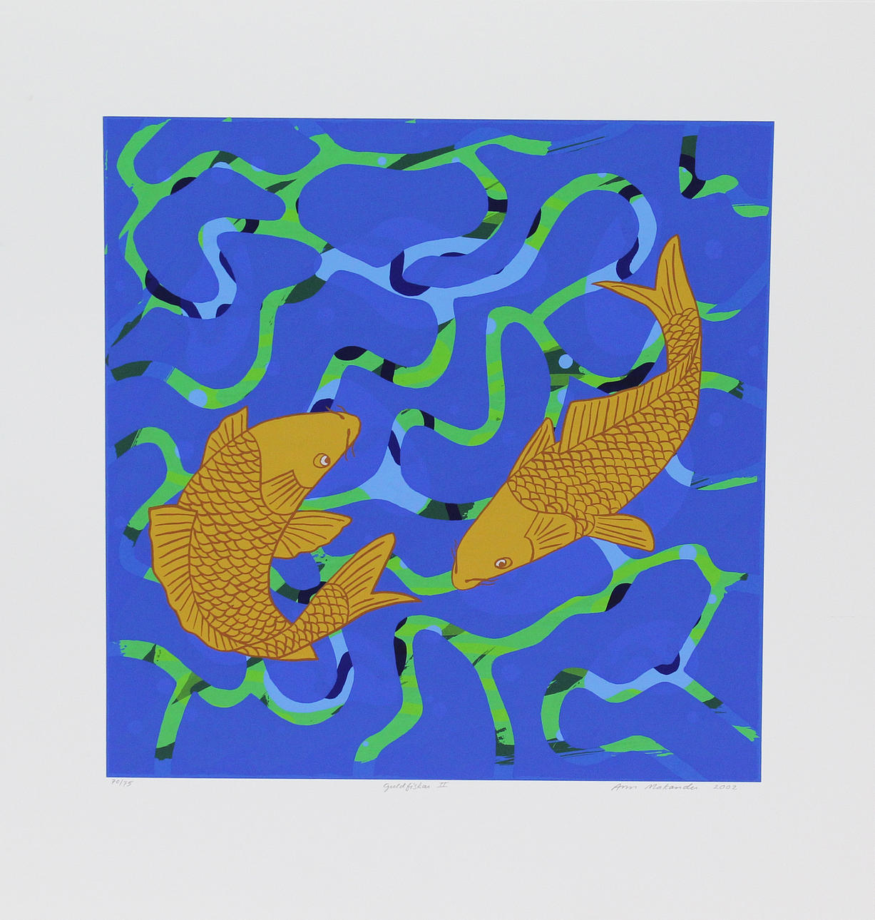 ANN MAKANDER. "Guldfiskar II". Färgserigrafi. Signerad och dat 2002. 70/75.
