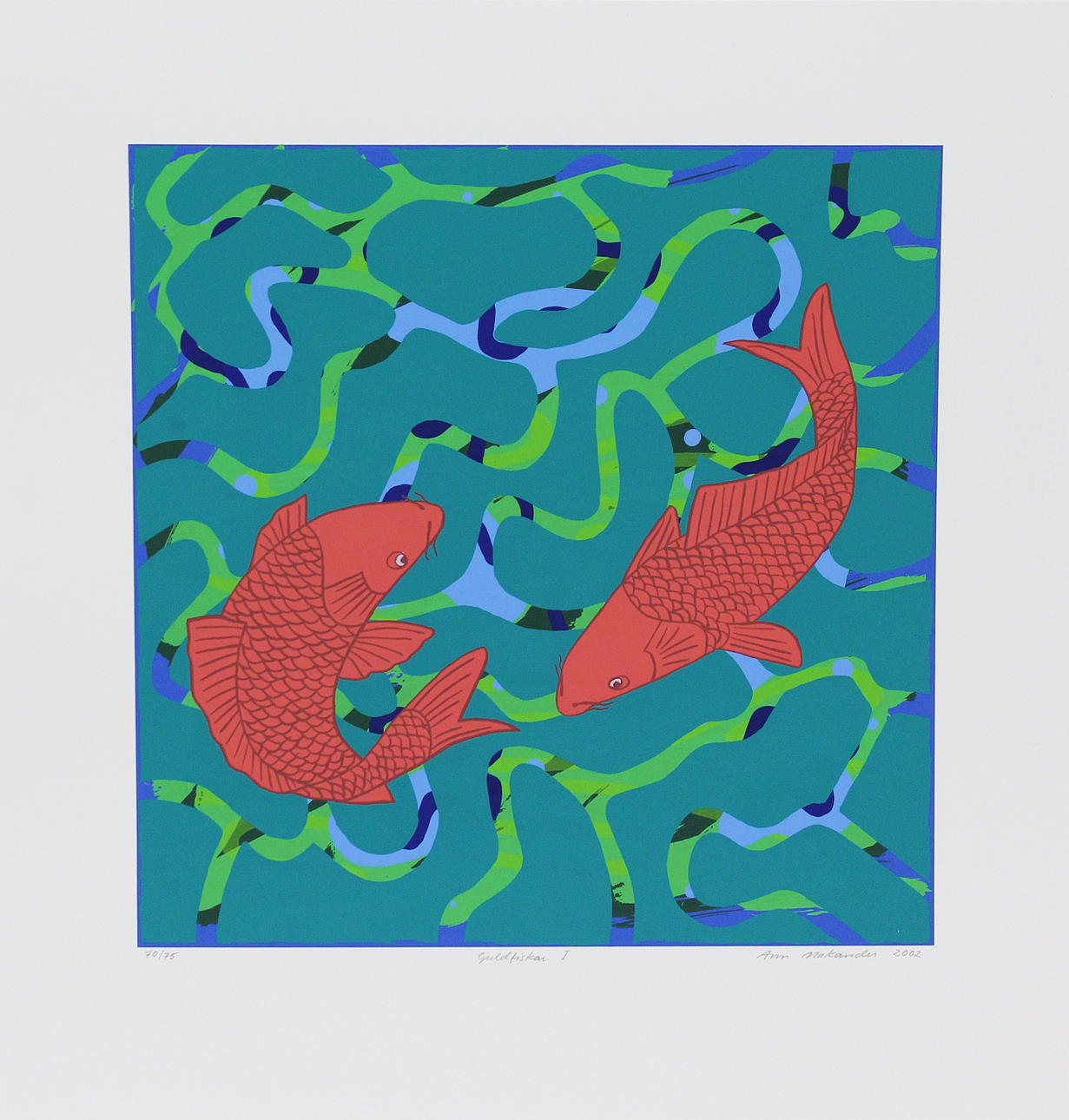 ANN MAKANDER. "Guldfiskar I" Färgserigrafi. Signerad och dat 2002. 70/75.