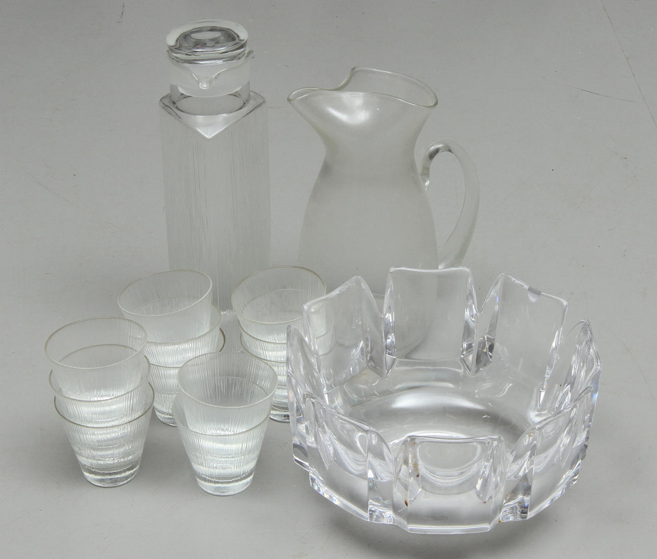 KARAFF, GLAS, 11 st, KANNA, SKÅL, glas, 1900-tal.