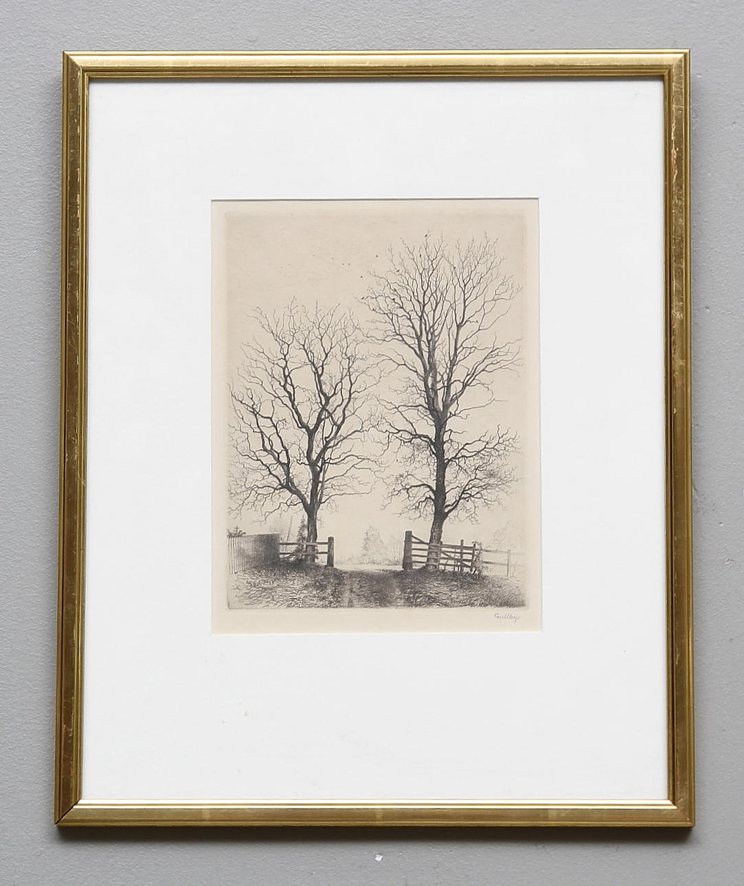 FOLKE GULLBY. "Oktoberdag efter regn". Etsning. Nr 97, 1943. Signerad.