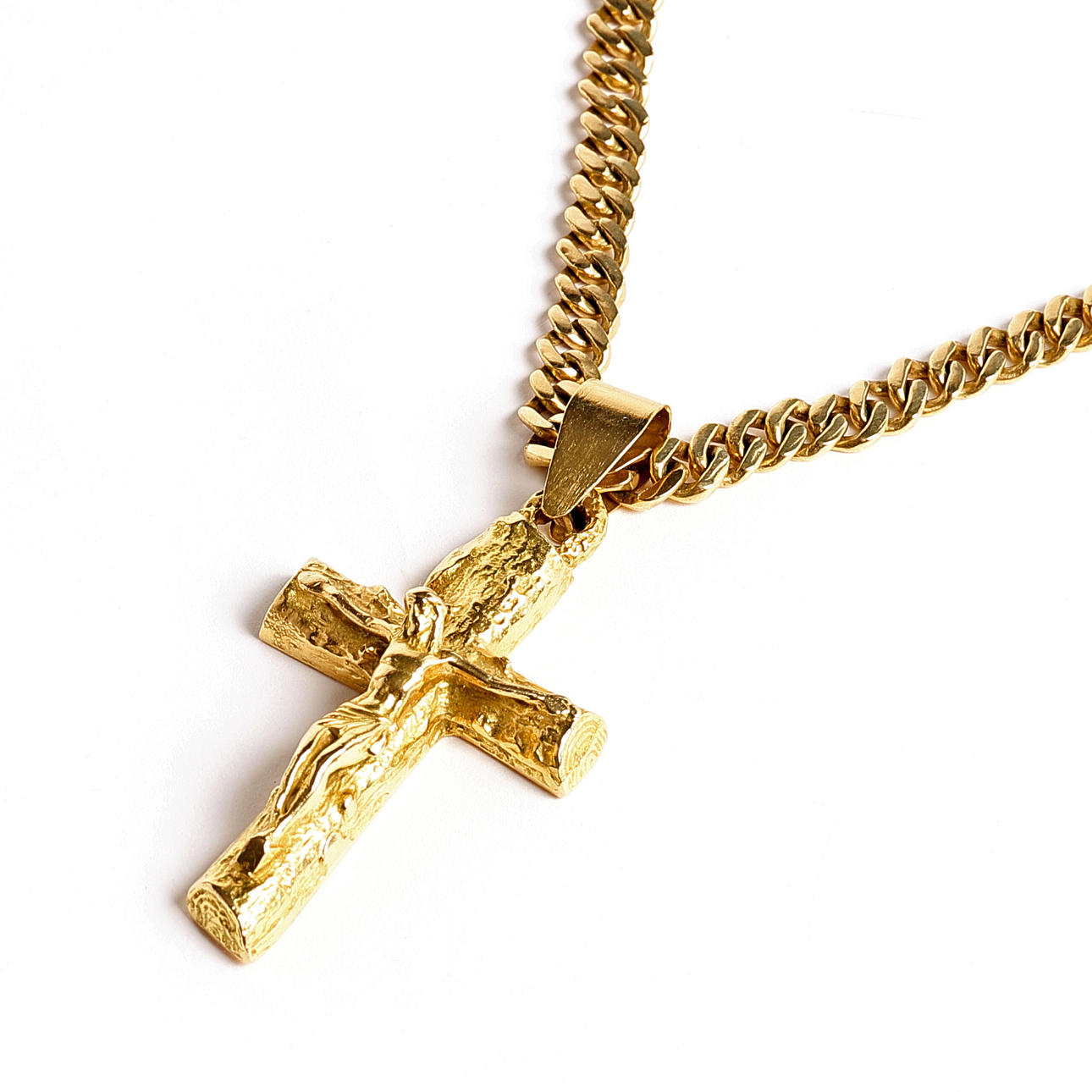 HALSKÆDE MED HENGE, kryds, 18k guld.