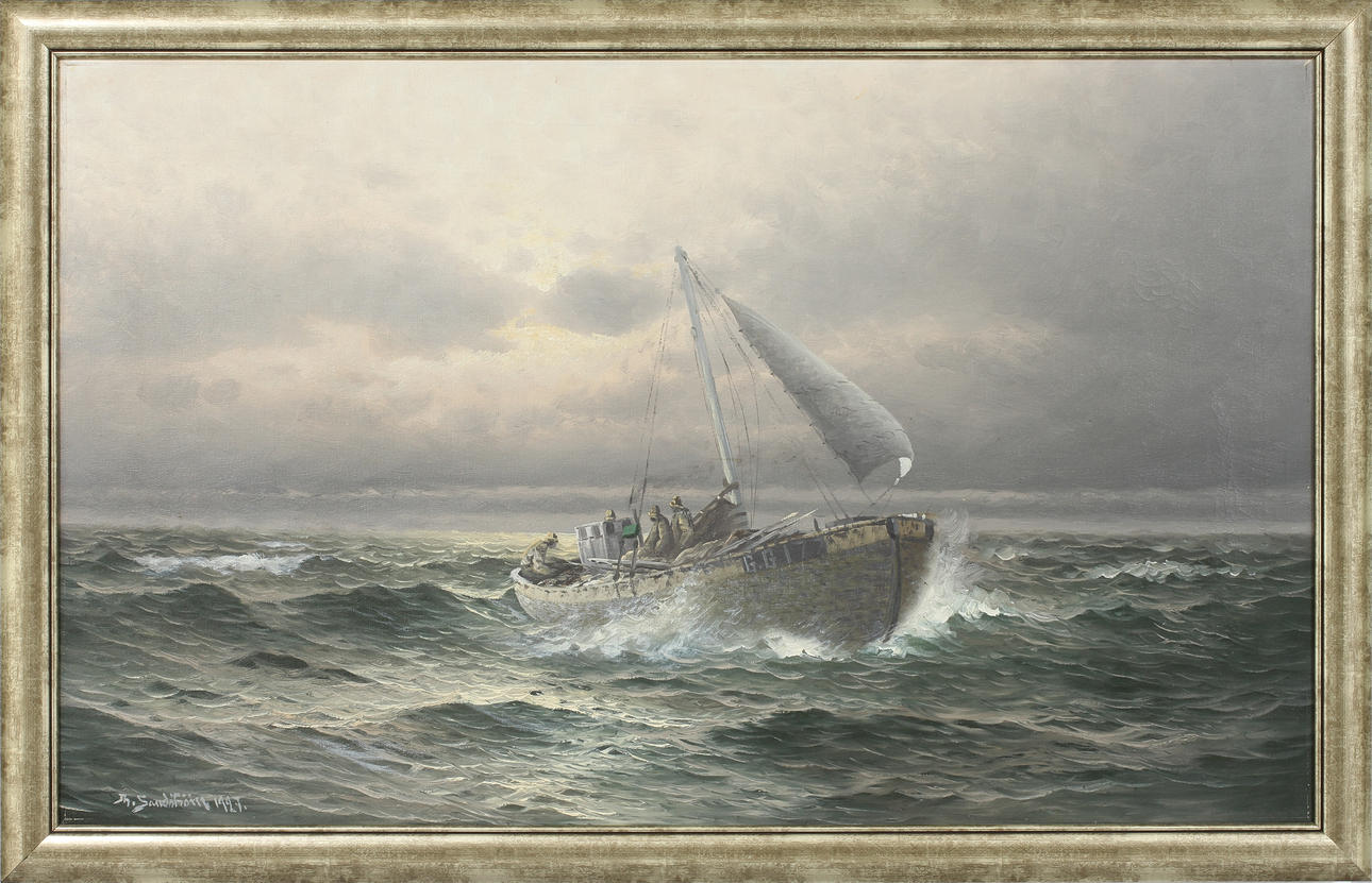 THERESIA SANDSTRÖM. Fiskare till havs, olja på duk, signerad Th Sandström 1927.