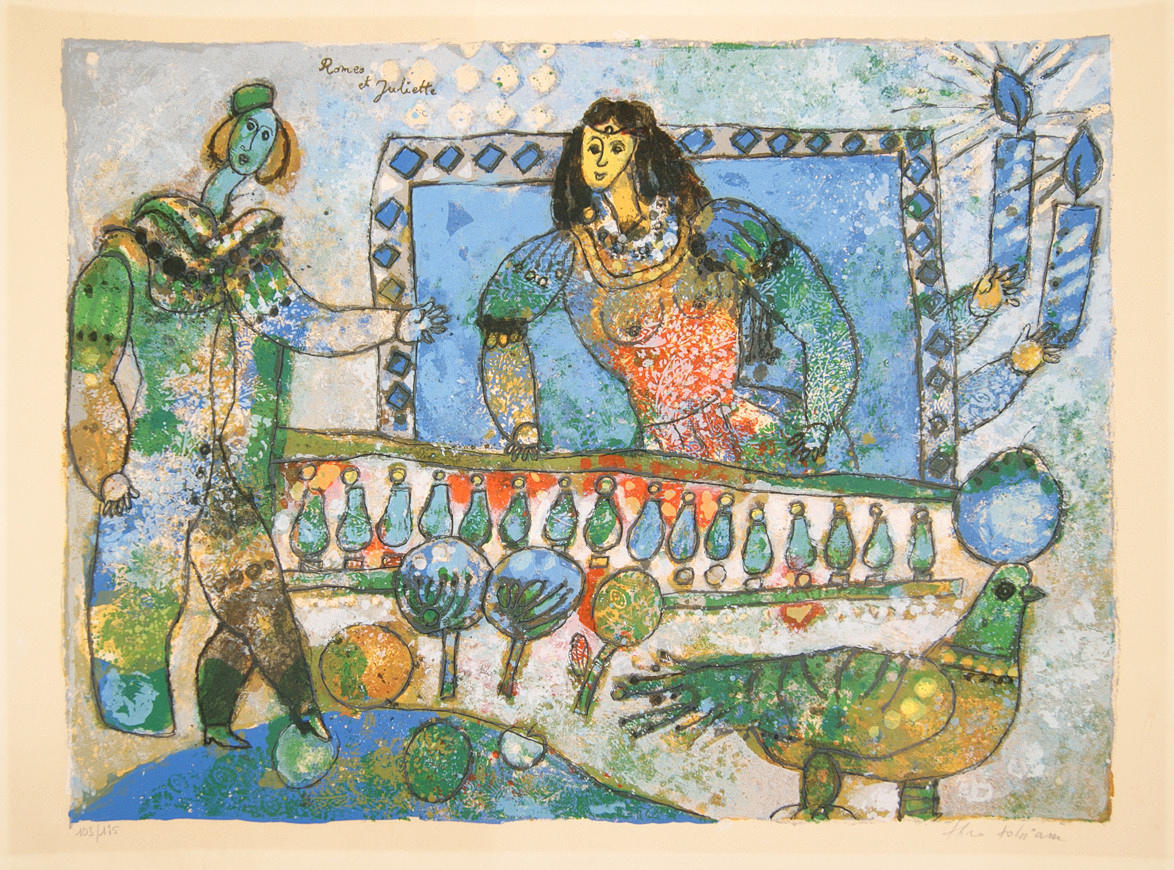TOBIASSE, THÉO. ”Romeo och Juliette.” Litografi/papper 56 x 75 cm (bladstorlek). R. u. bly tecken.: Theo Tobiasse. L. u. num.: 103/175. Oinramad.