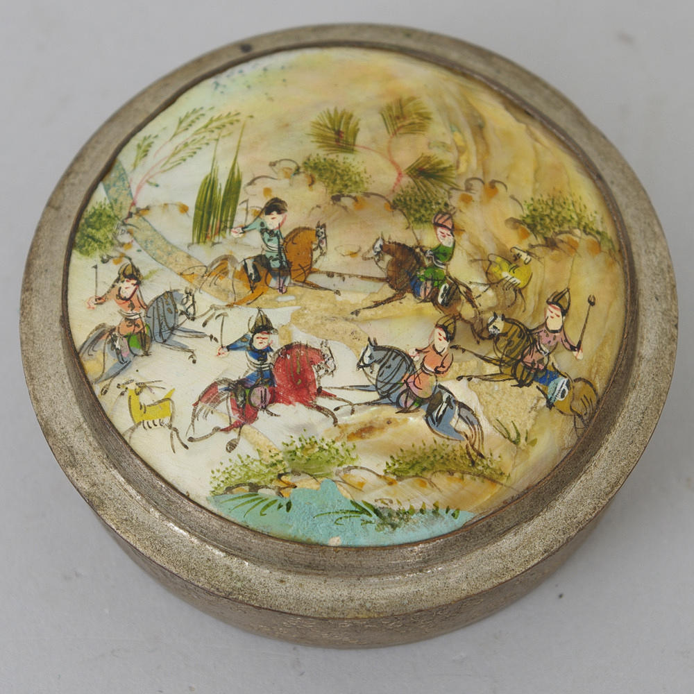 LOCKDOSA, Kina, silver med handmålad dekor.