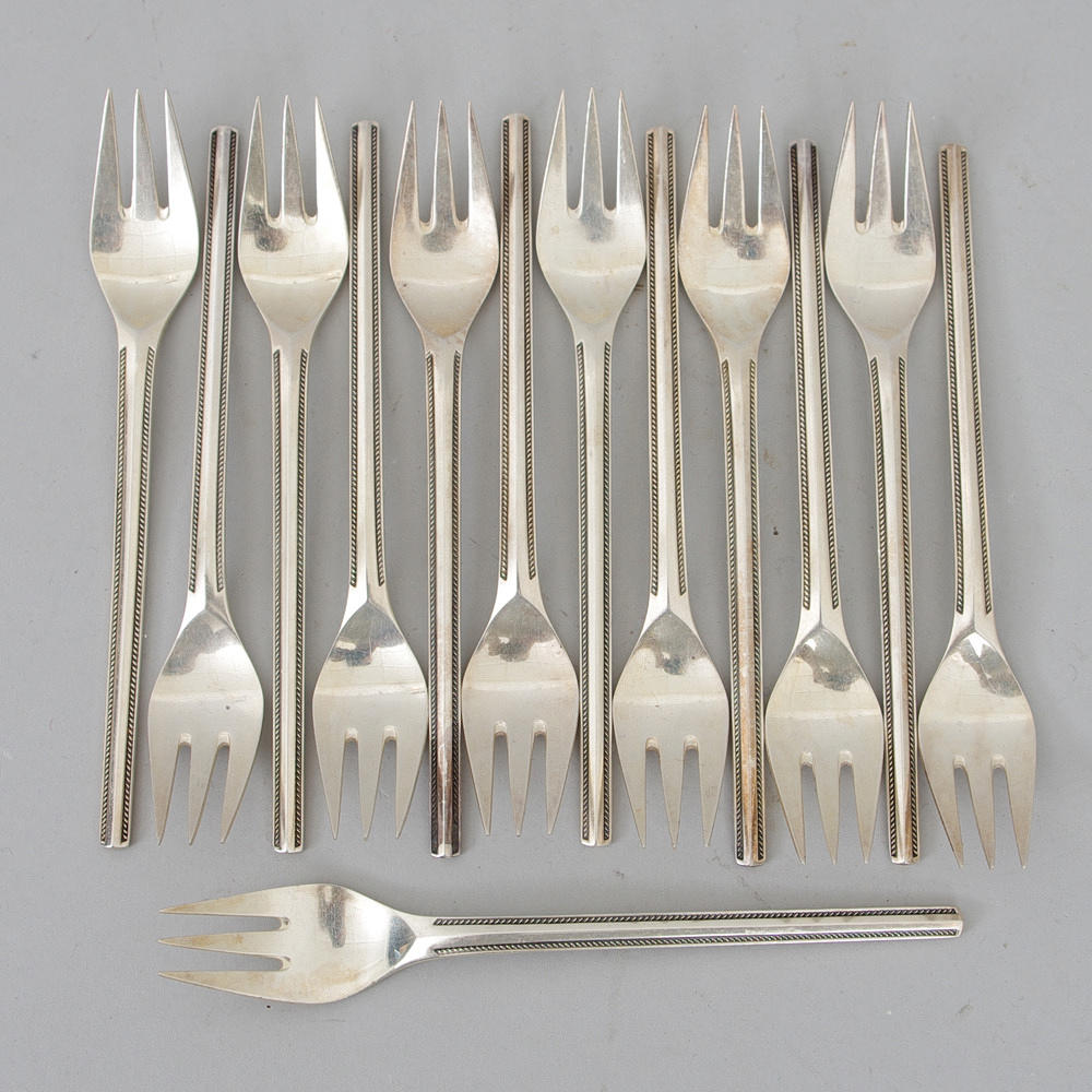 TÅRTGAFFLAR, 13 stycken, nysilver, Frigast, Danmark.