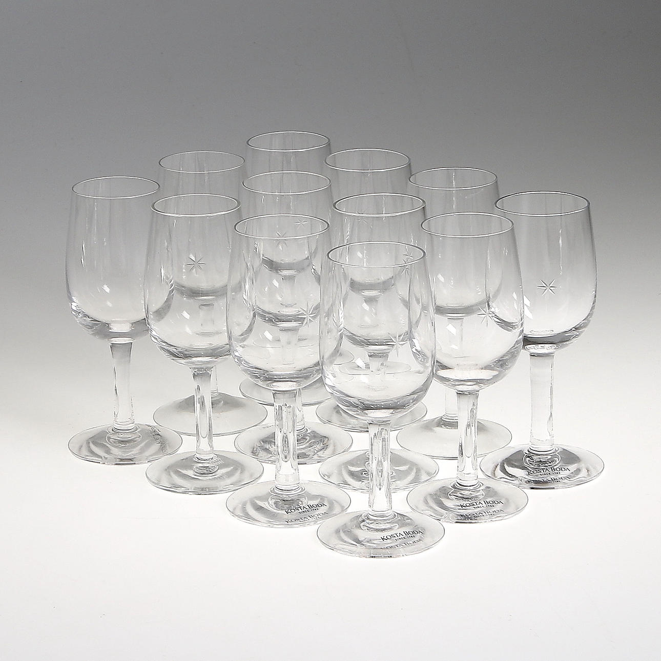 LIKÖRGLAS, 12 st. "Bouquet", Signe Persson-Melin, Kosta Boda.