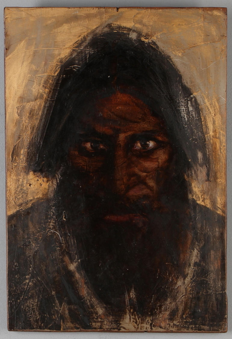 JAN NALIWAJKO. Rasputin, blandteknik på trä, signerad.