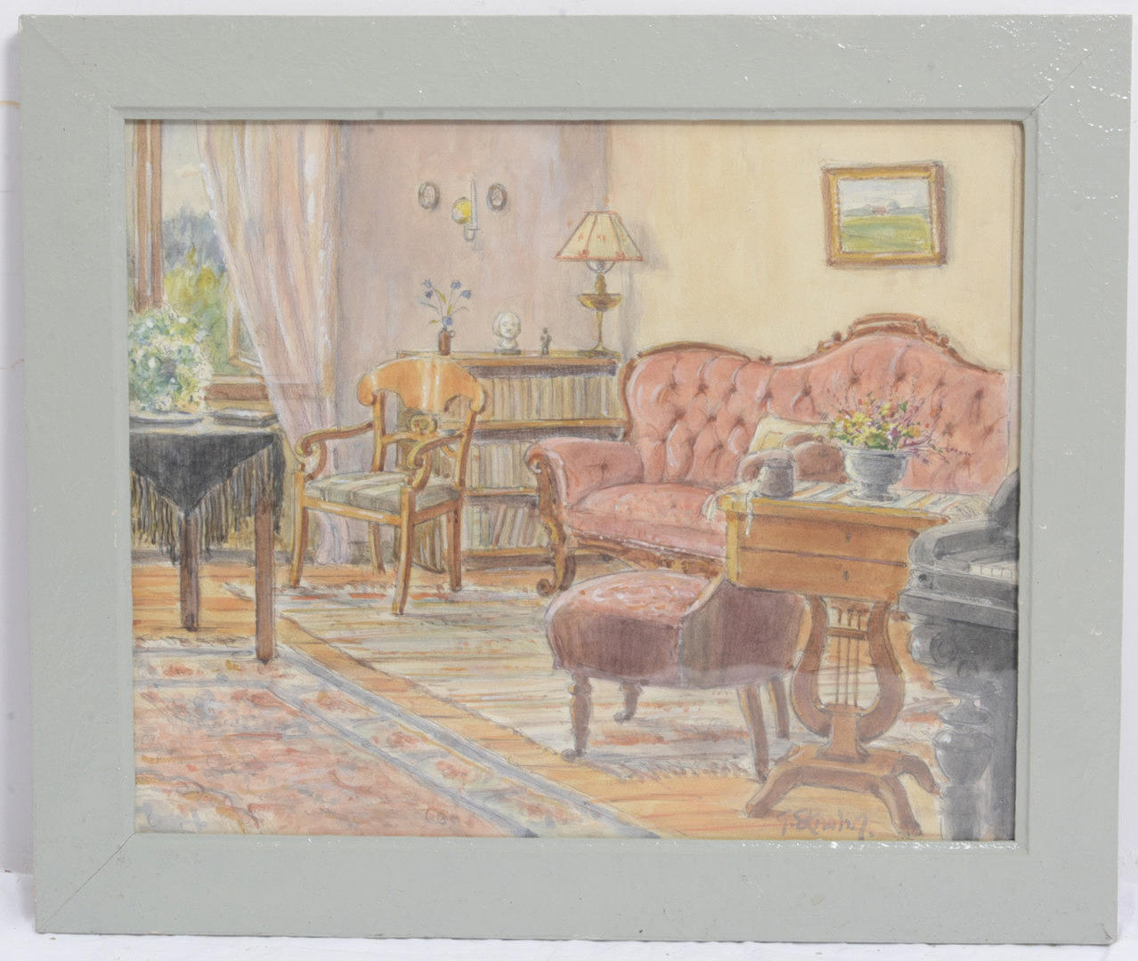 GIDEON EKHOLM. Vardagsrum soffa. Akvarell.