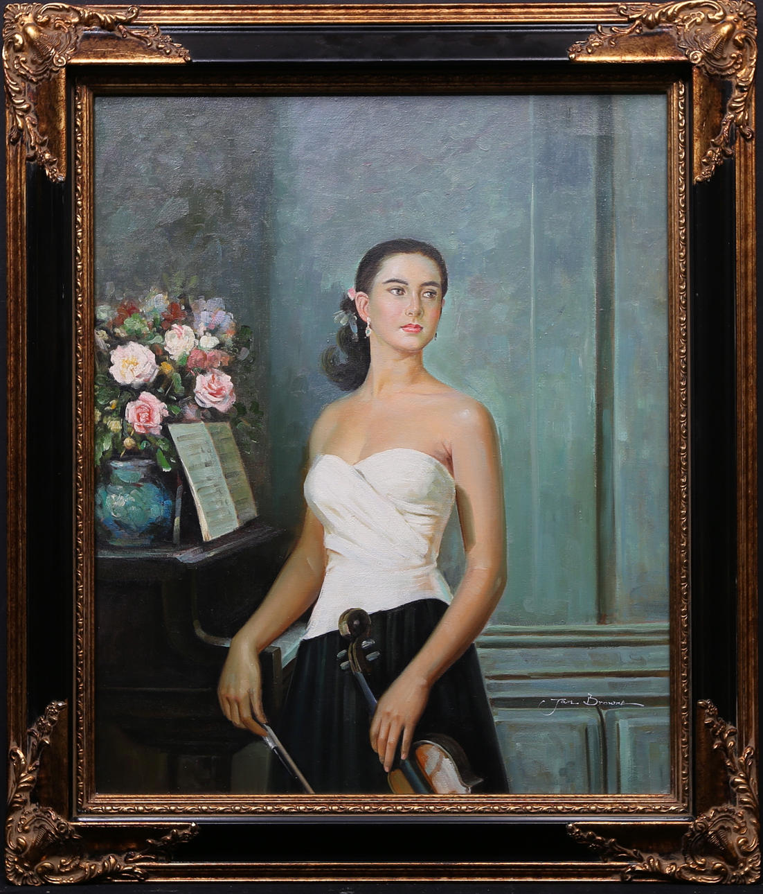 JAN BROWNE. Violinist. Oil on canvas, signed.