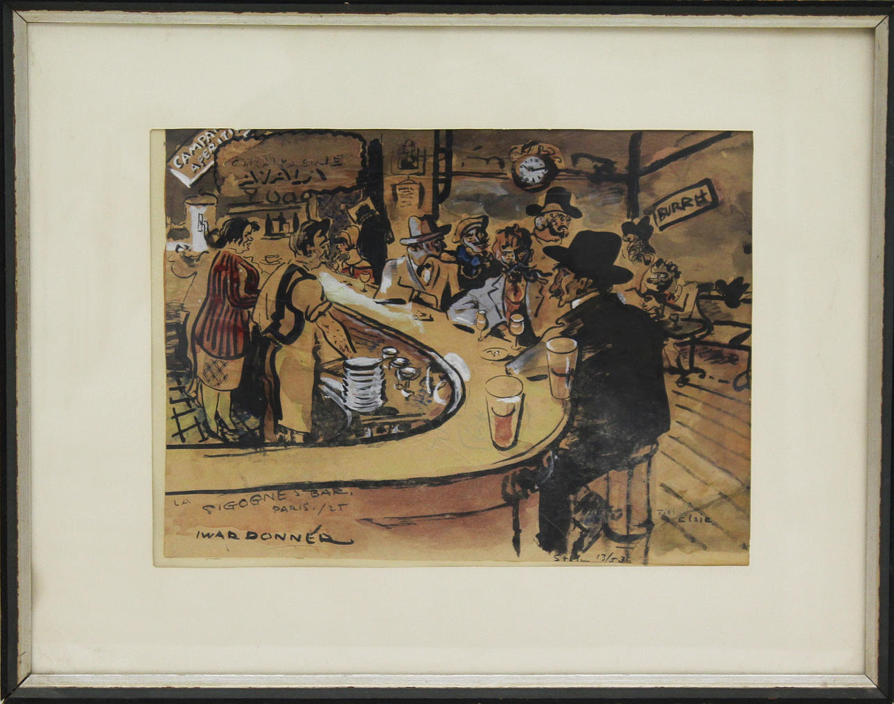 IWAR DONNÉR. "La Gigone´s bar / Paris". Akvarell. Signerad.