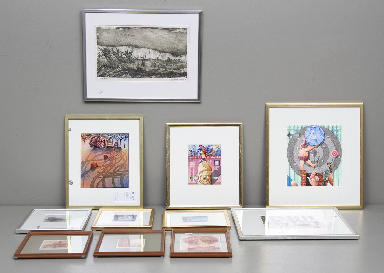 HEINER PETER NORBERG. 11 st. Gouacher och grafik. Signerade.