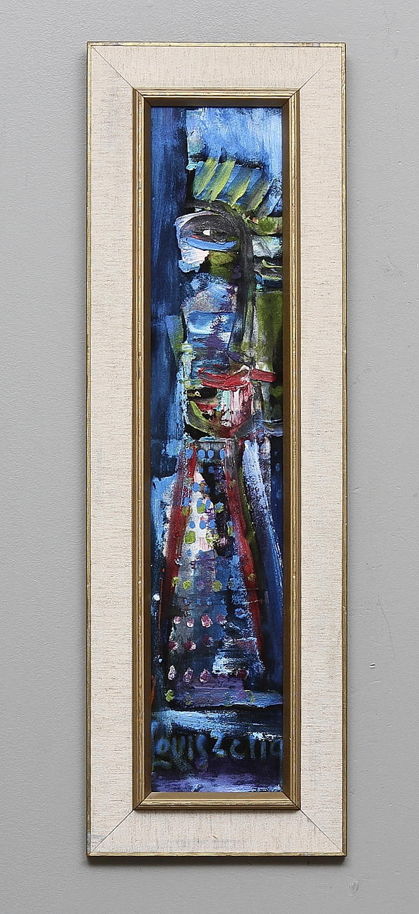 LOUIS ZELIG. Figur mot blått. Olja på duk, signerad.