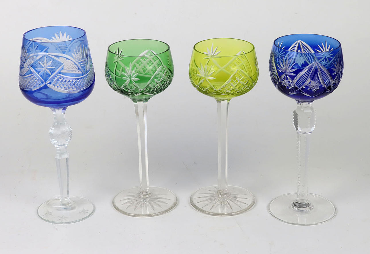 4 CRYSTAL GOBLET, WINE GLASSES, ROMANS.