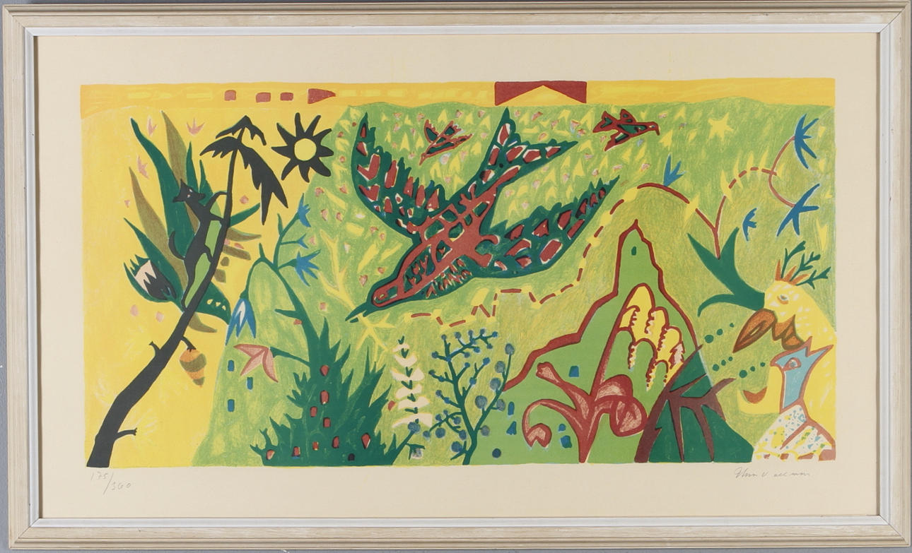 UNO VALLMAN. Komposition, färglitografi, signerad och numrerad 175/360.