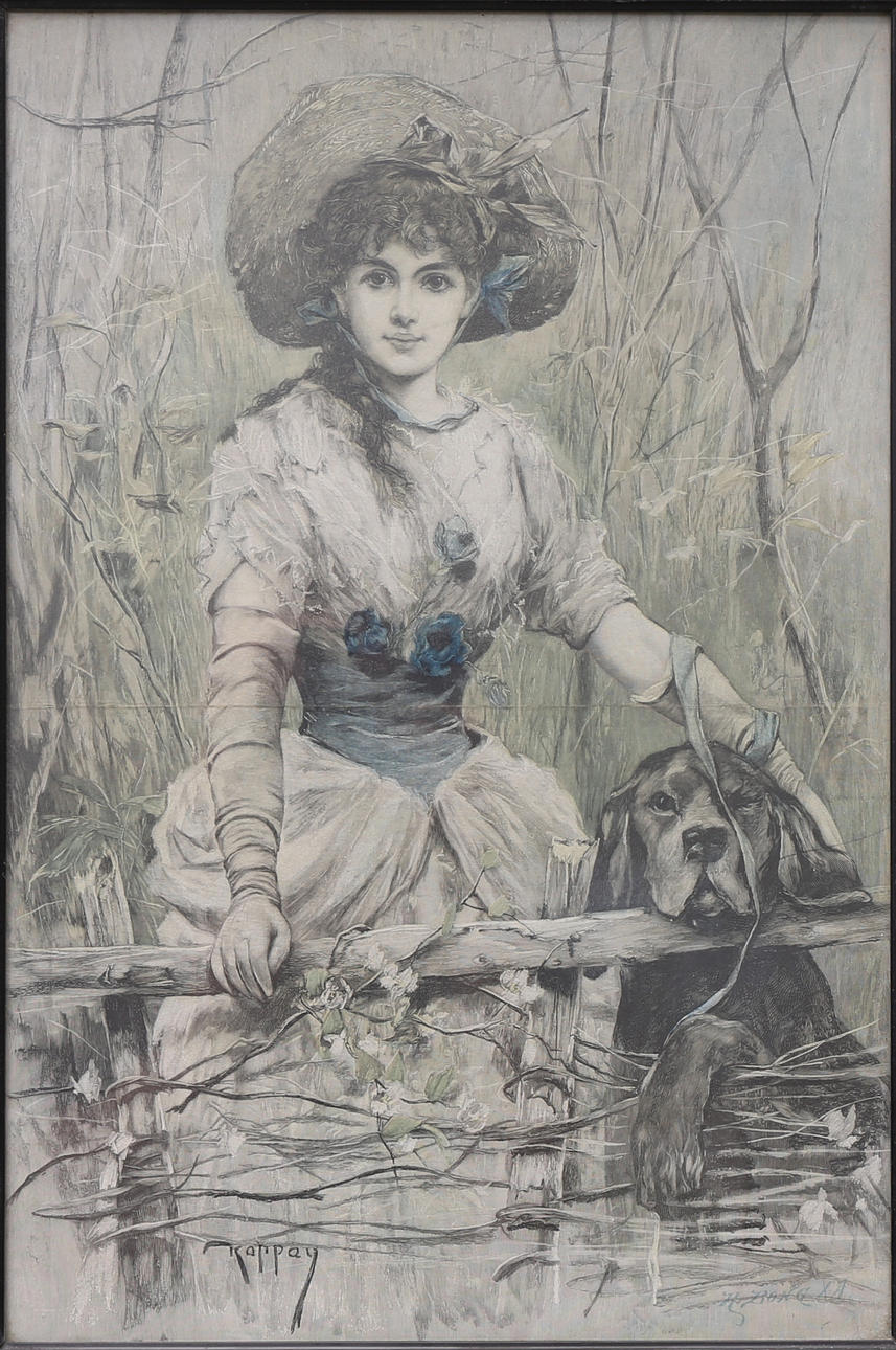 JOSEF ARPÁD KOPPAY. Girl with dog, print, signed in print, 19th/20th century.