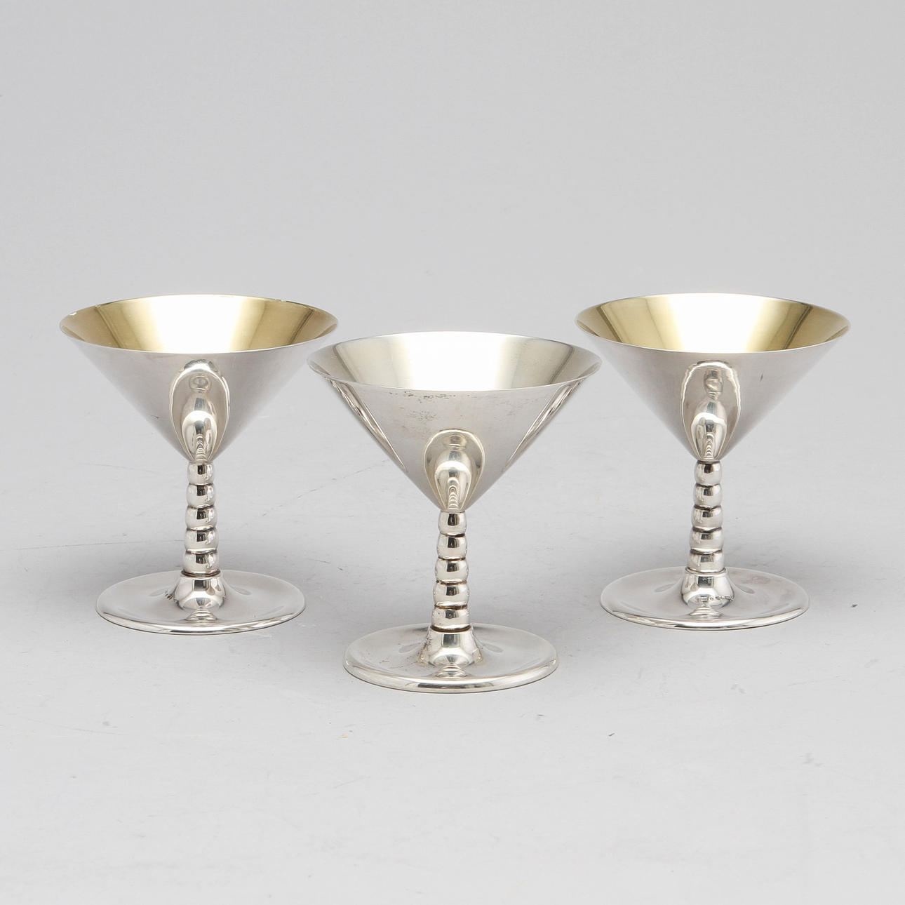 COCKTAILGLAS, 12 st, silver, 1960-tal, C G H. Total vikt 830 gram.