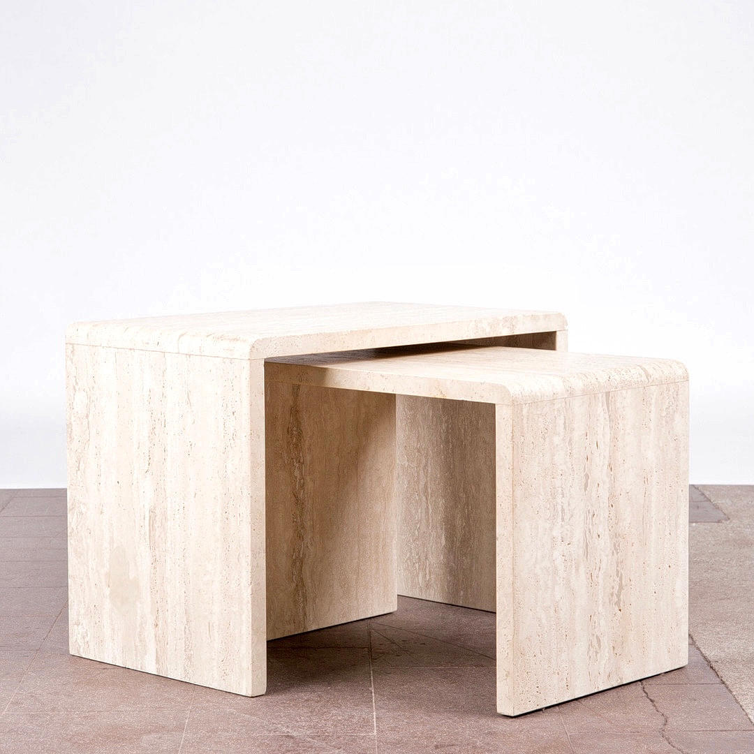 Two side tables, travertine, Italy, 1970s (2).