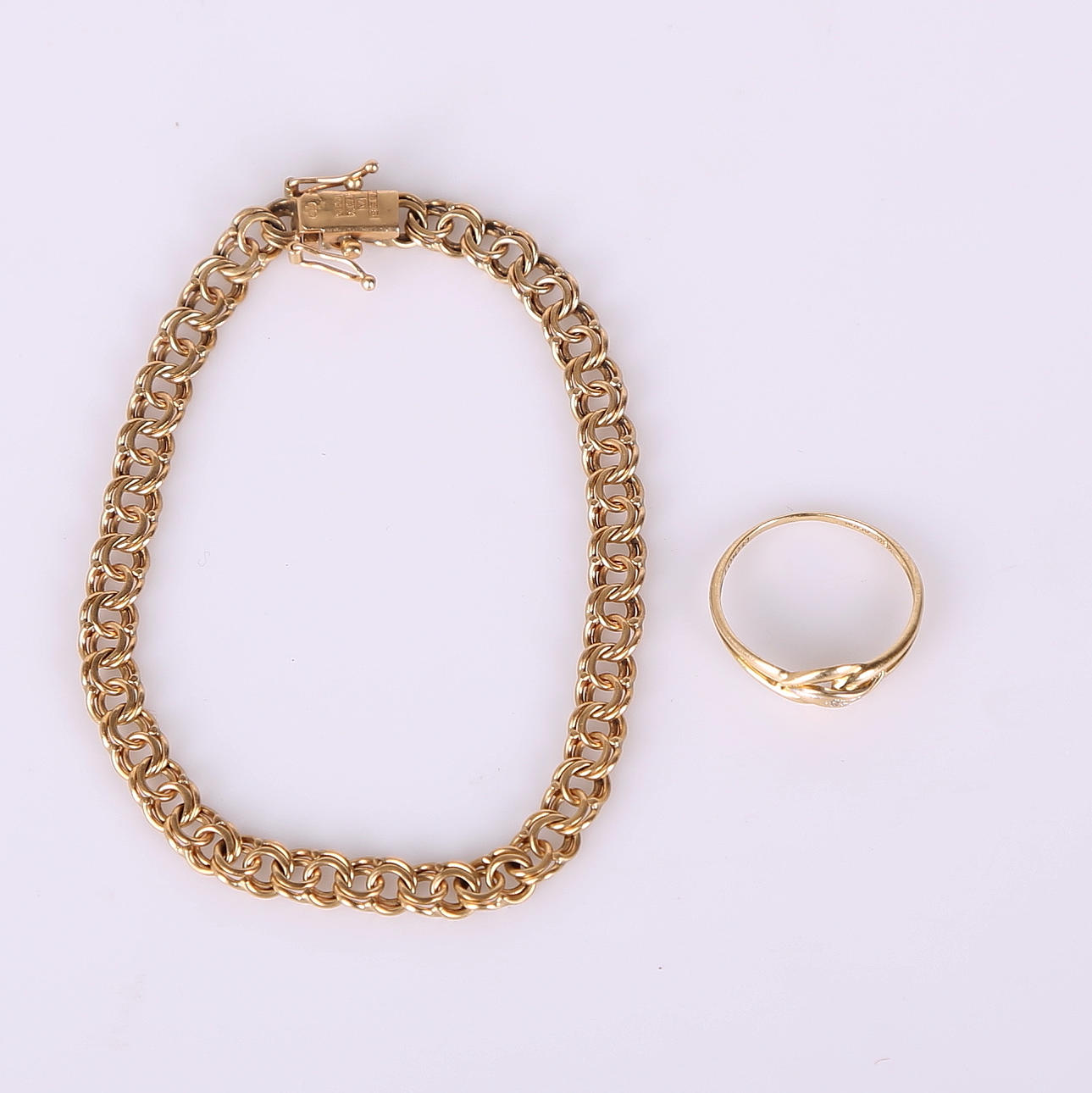 ARMLÄNK,18 k + RING, 18 k, diamant 0,01ct, total vikt 12,5 gram.