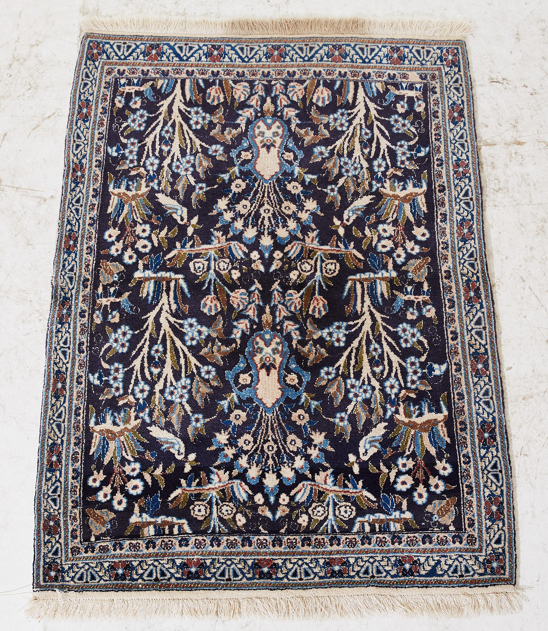 ORIENTALISCHER TEPPICH, Figürlich, blauer Hintergrund, alt.