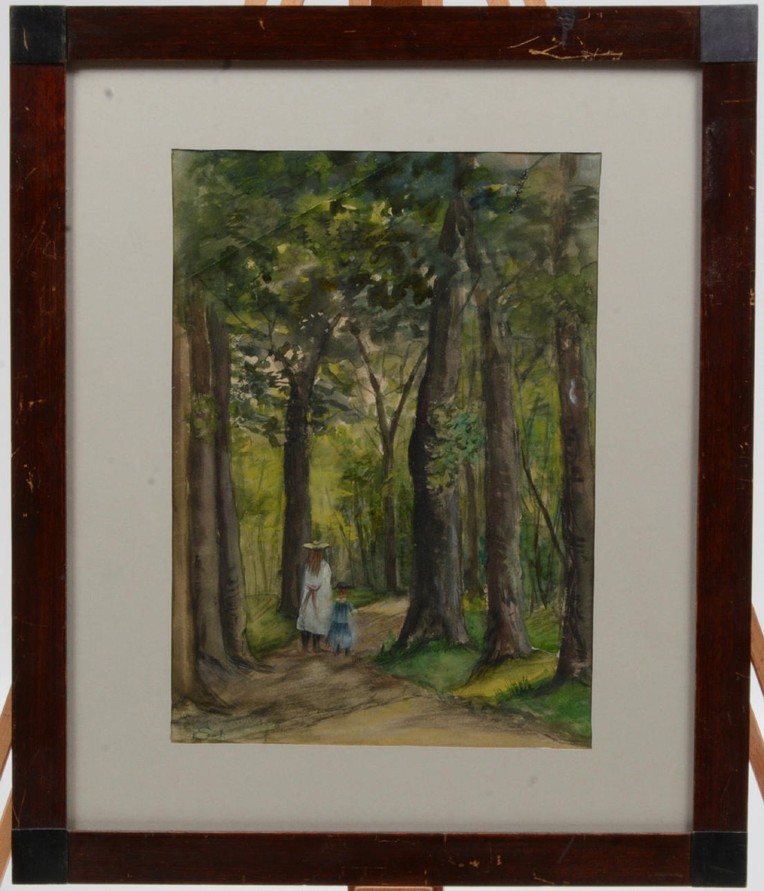 OIDENTIFIERAD KONSTNÄR. Spaziergang im Wald. Aquarell, Mischtechnik.