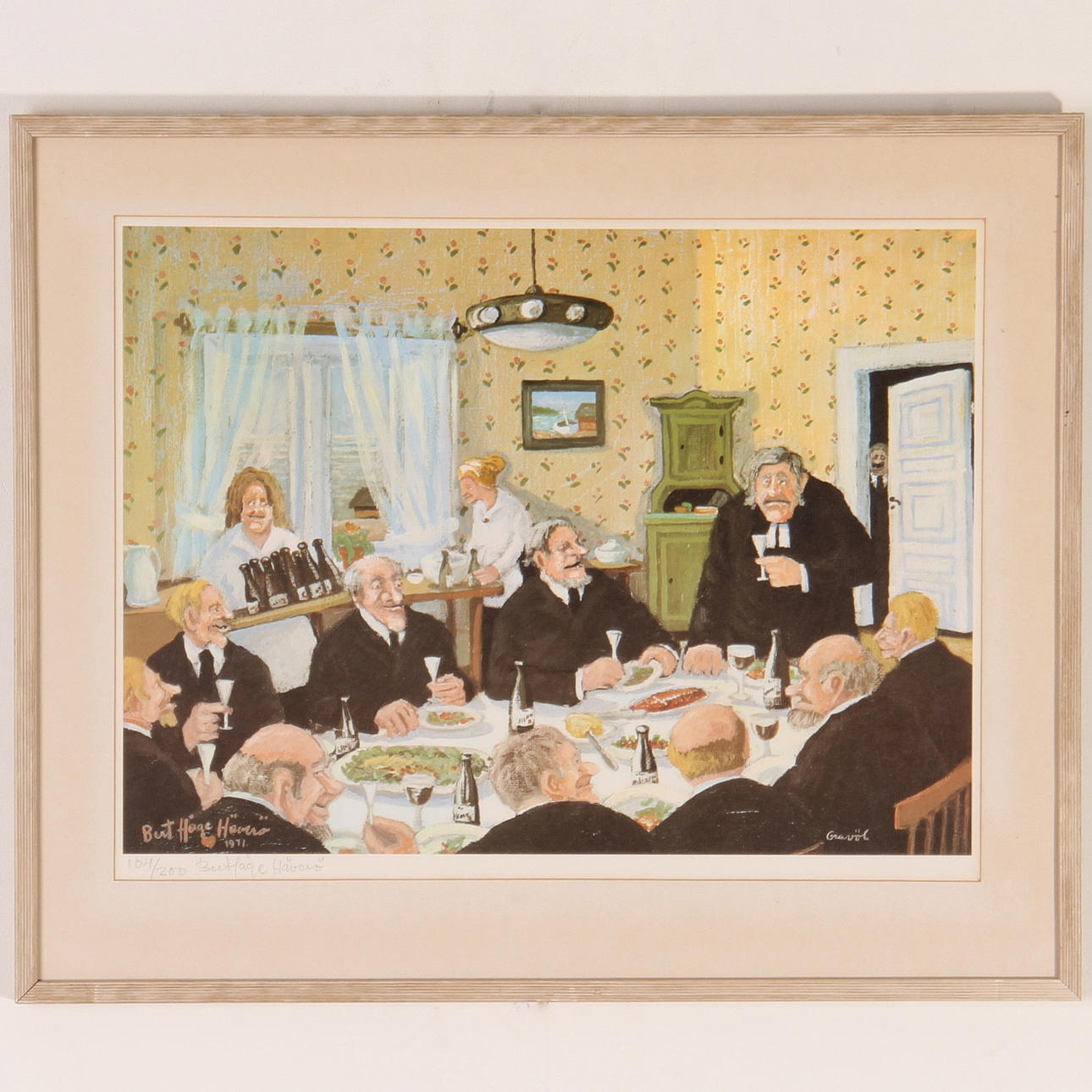 BERT HÅGE HÄVERÖ. färglitografi, "gravöl", signerad och numrerad 104/200.