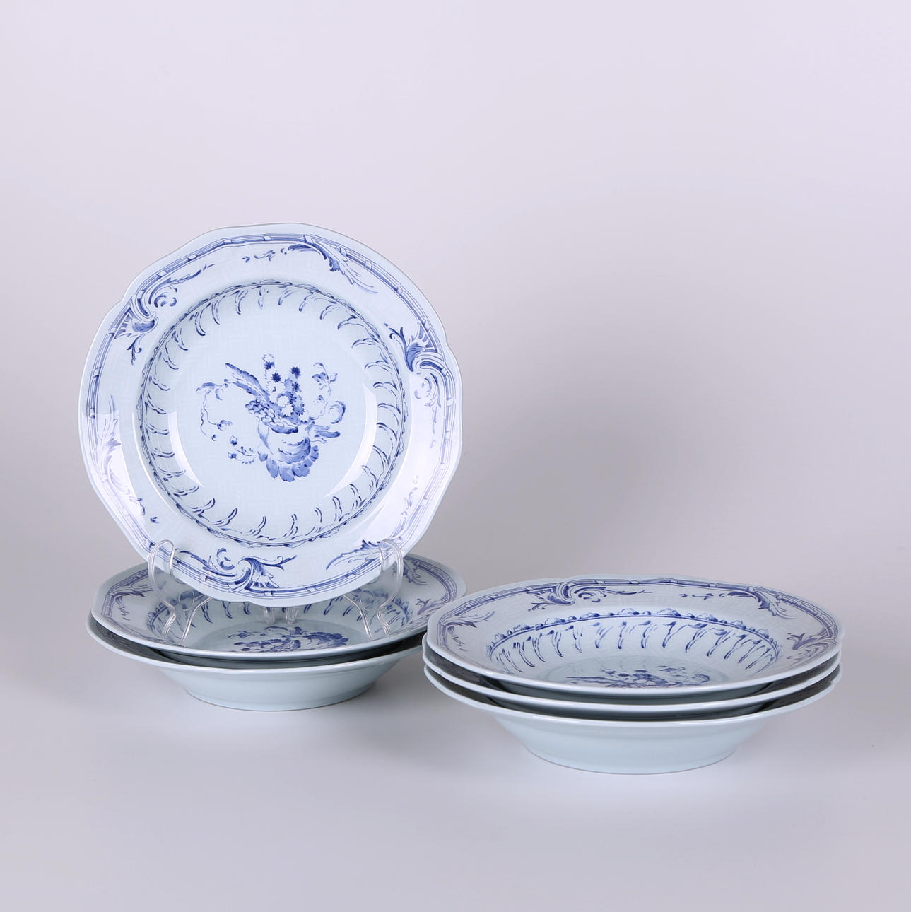 TALLRIKAR, 6 st, djupa, replik av Rhenska tallriken, Rörstrand.