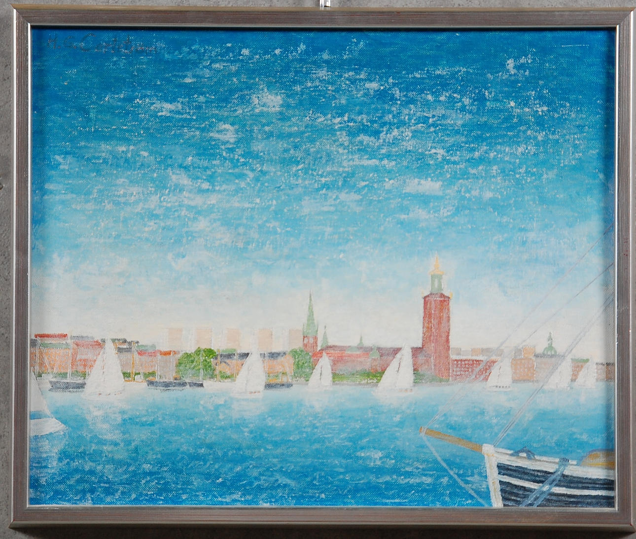 HÅKAN CARLSTRÖM. olja på pannå, " Stockholm " signerad.