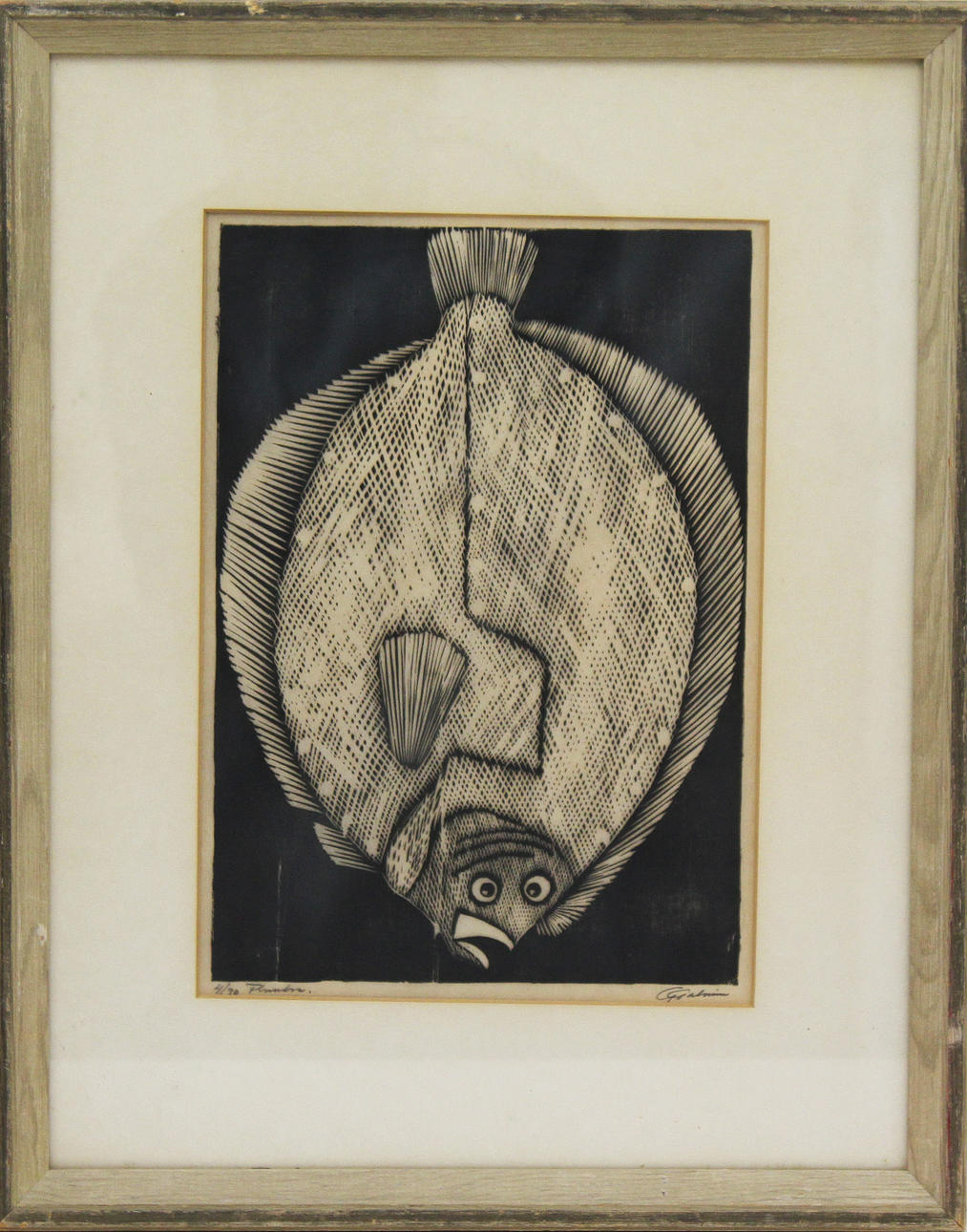 GEORG GALMIN. "Flundra". Träsnitt. Signerad G Galmin. 4/30.