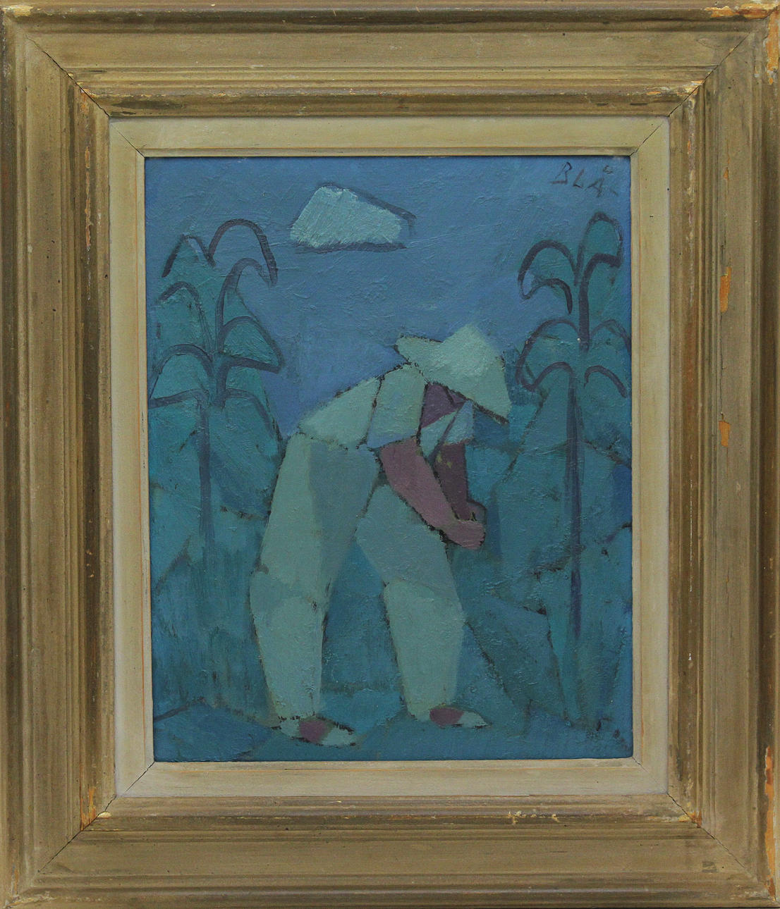 BIRGER LINDBERG. "Majsfältet". Olja på pannå. Signerad BLÅ och a tergo Birger Lindberg -55.