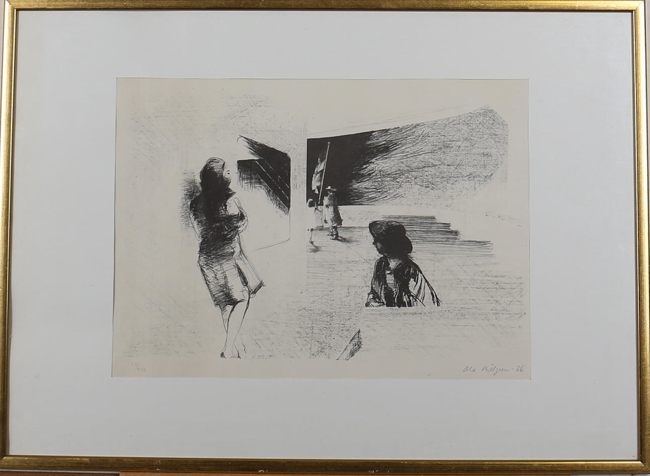 OLA BILLGREN. Komposition med människor. Litografi. Signerad och daterad -66. 15/450.