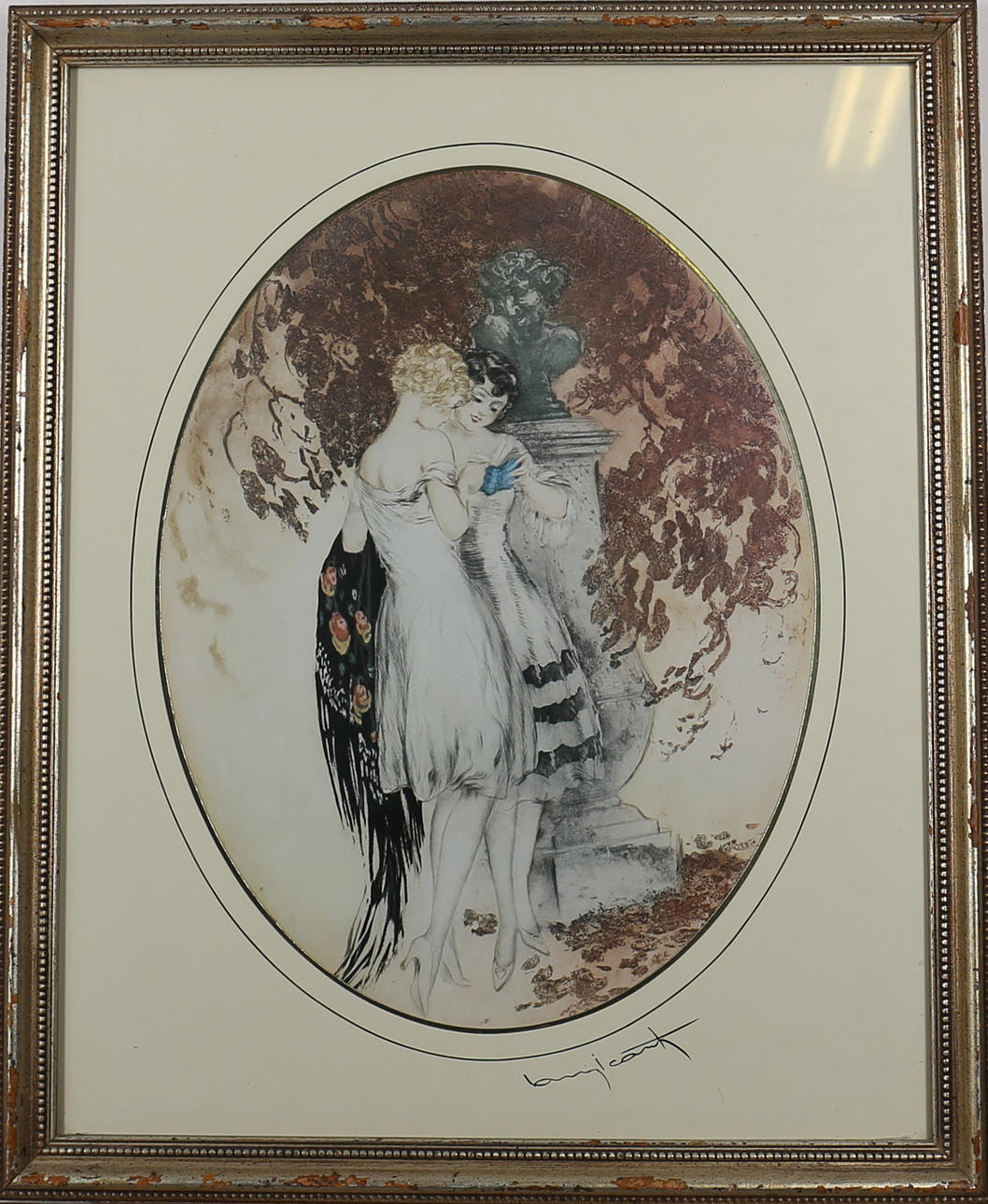 LOUIS ICART. Två kvinnor. Offsettryck Signerad i trycket.