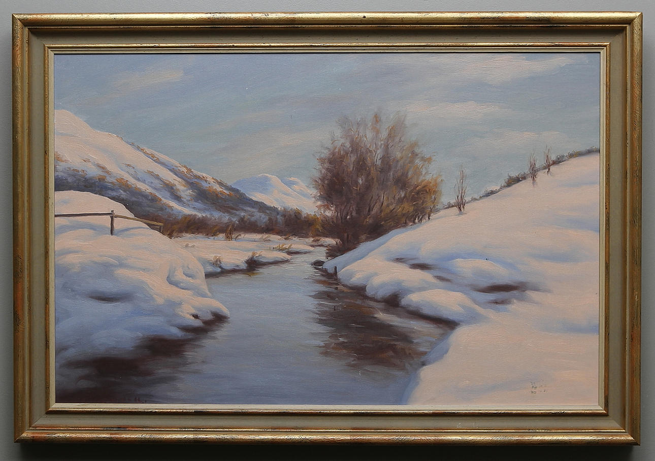 OIDENTIFIERAD KONSTNÄR. Vinterlandskap. Olja på duk. Signerad.