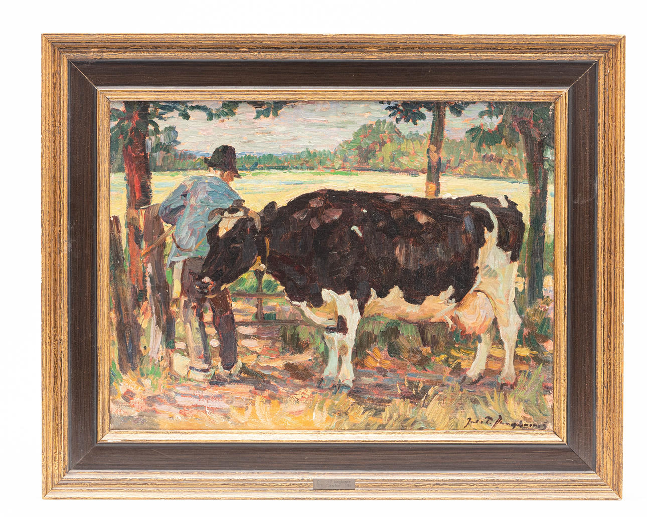 JULIUS PAUL JUNGHANNS. Gemälde, Bauer mit Kuh, Düsseldorf.