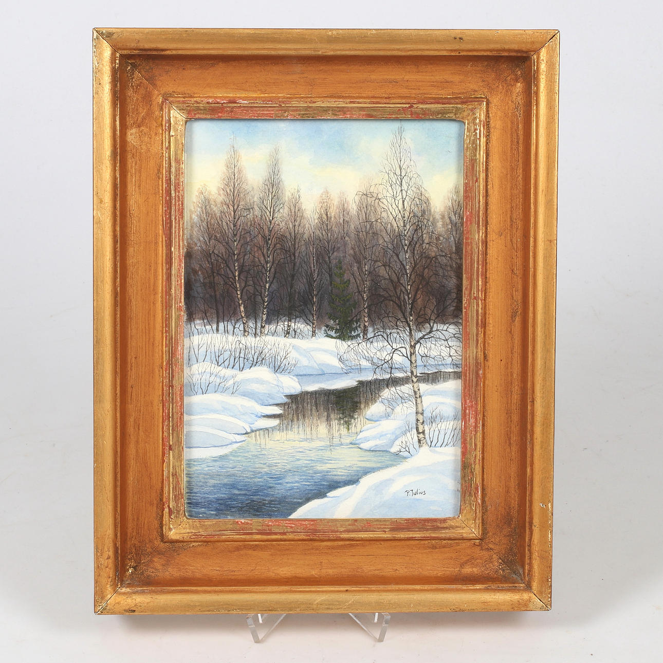 PER JULIUS. "Winterbach", Aquarell auf Papier, signiert.