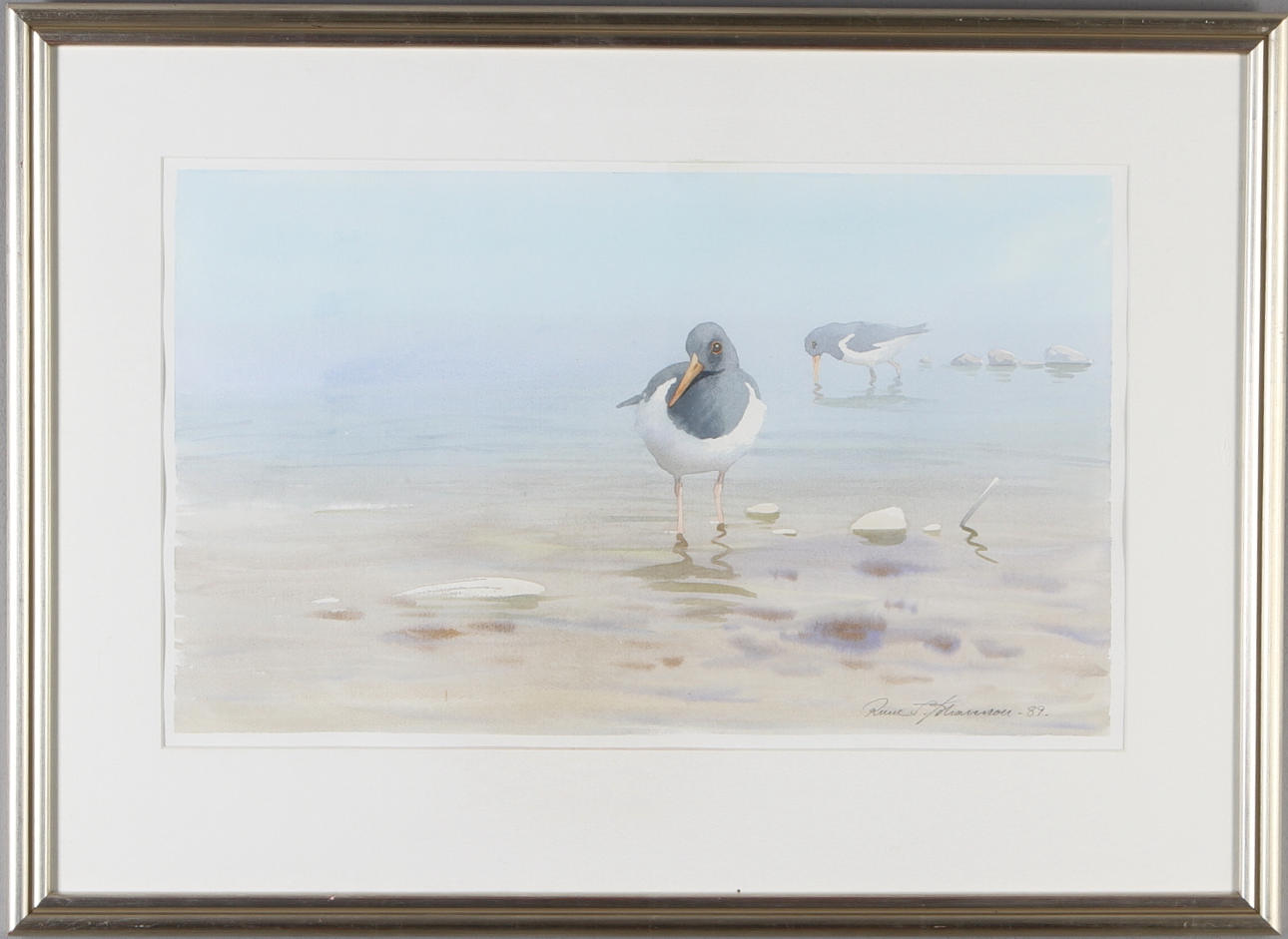 RUNE JOHANSSON. Vadande fåglar, akvarell, signerad samt daterad -89.