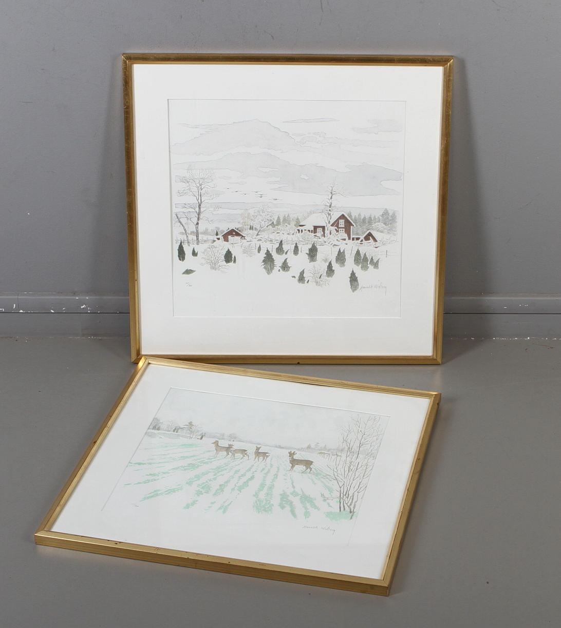 HARALD WIBERG. 2 st, färglitografier, signerade samt numrerade.