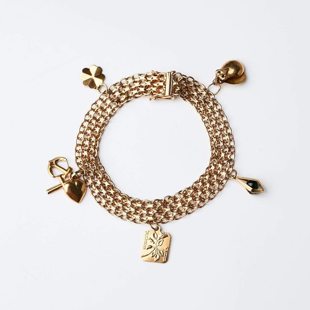 ARMBAND, Bismark x-länk, 18k guld, med berlocker.