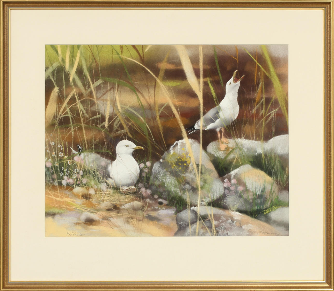 CARL LJUNGSTRÖM. "Gråtrutar", pastell, sign.