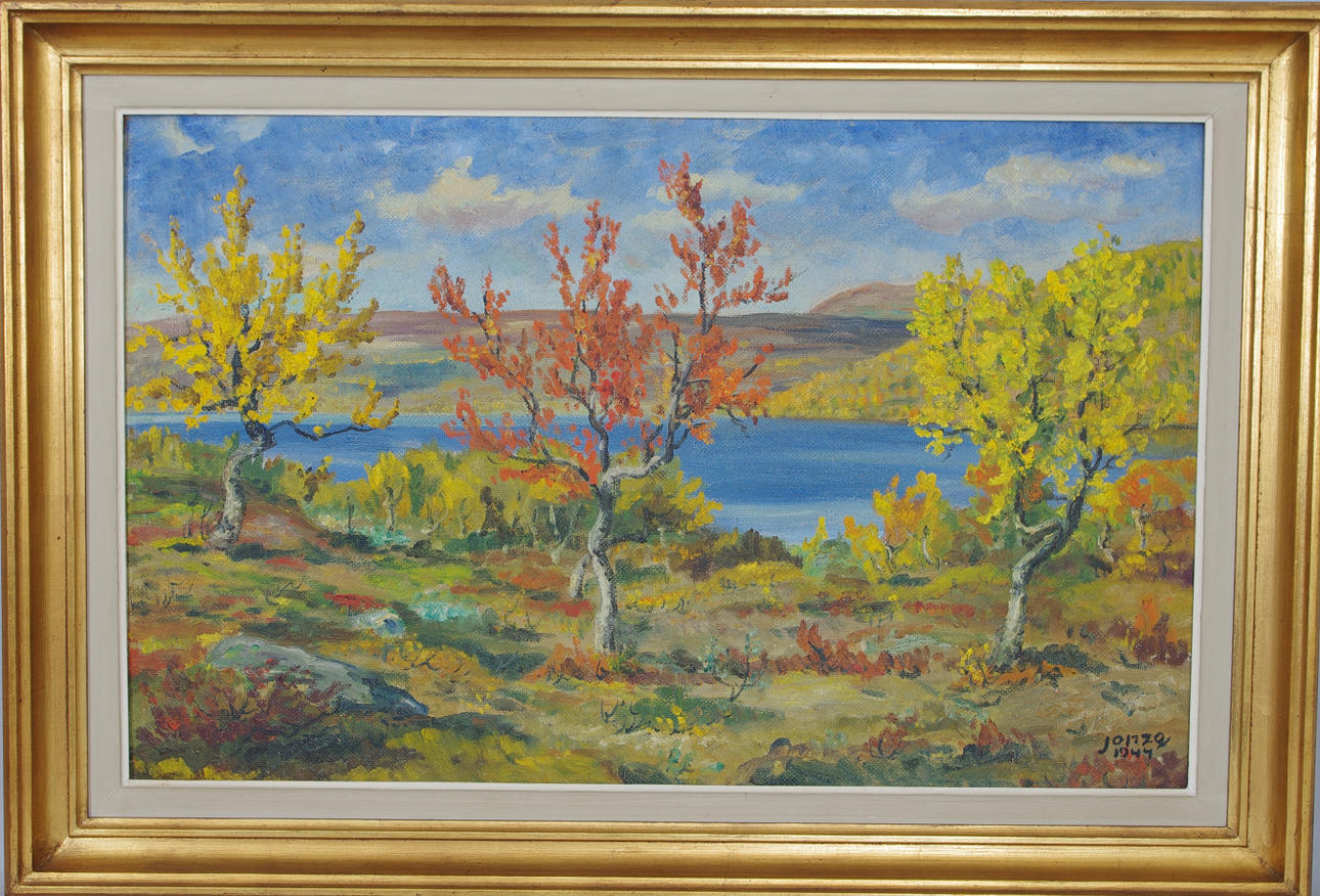 PAUL JONZE. Höstlandskap, olja på oannå, signerad Jonze 1944.