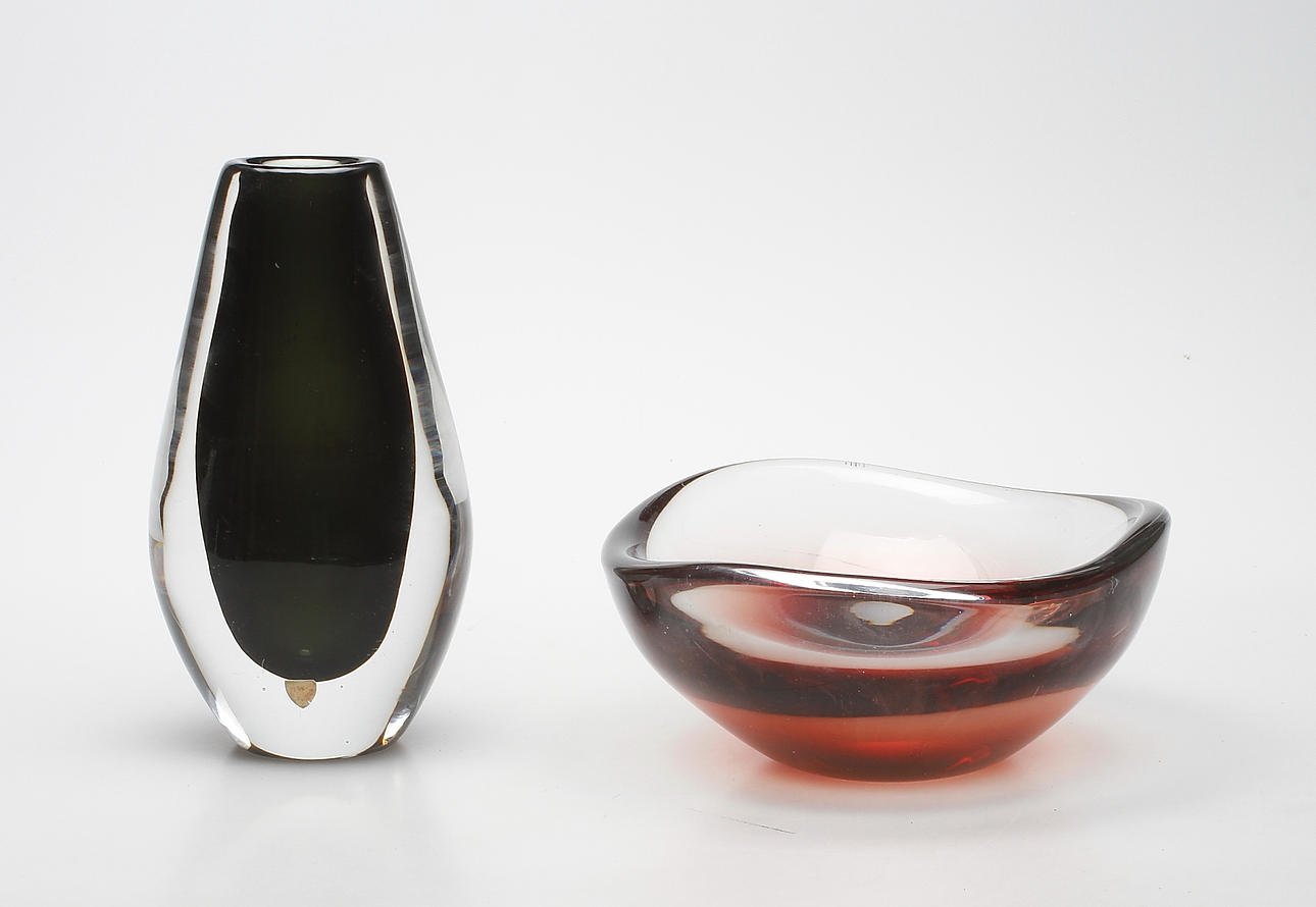 VAS och SKÅL, glas, Sven Palmqvist, Orrefors, signerade, 1900-talets mitt.