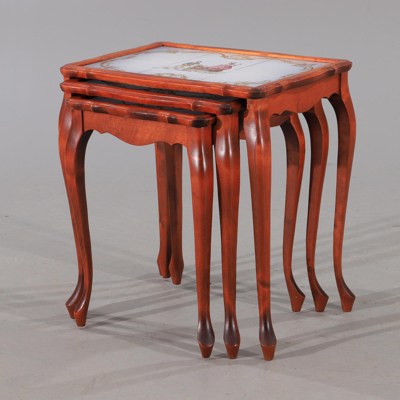 DINING TABLE, 3 parts, tiles signed Edmund, rococo style.