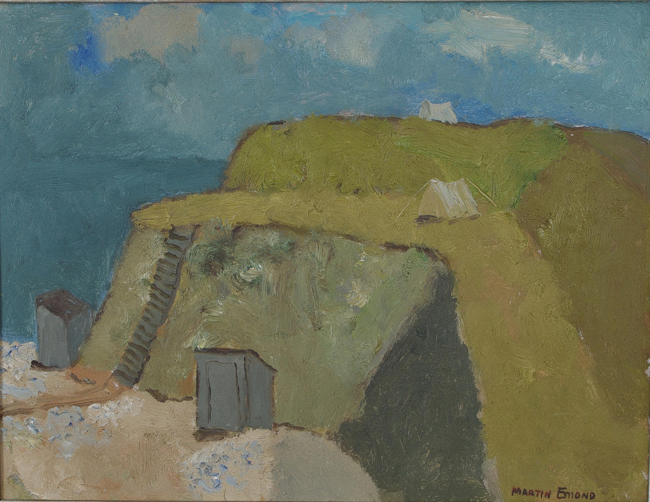 MARTIN EMOND. Kustlandskap, olja på pannå, signerad.