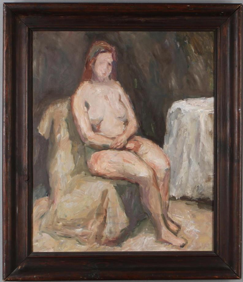 STAFFAN HALLSTRÖM. Kvinnlig modell, olja på duk, signerad.