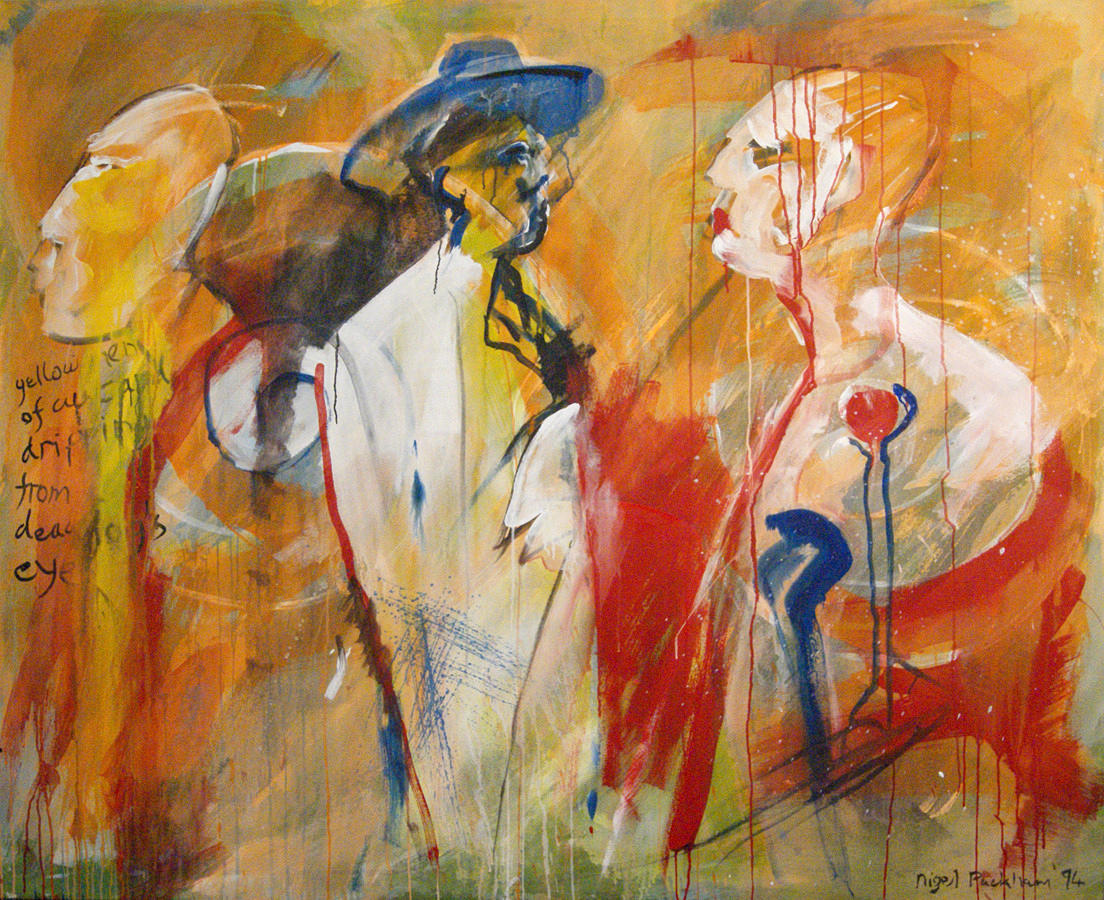 NIGEL PACKHAM. ”Gula män av vaniljsås som droppar från en död hunds öga”, 1994.