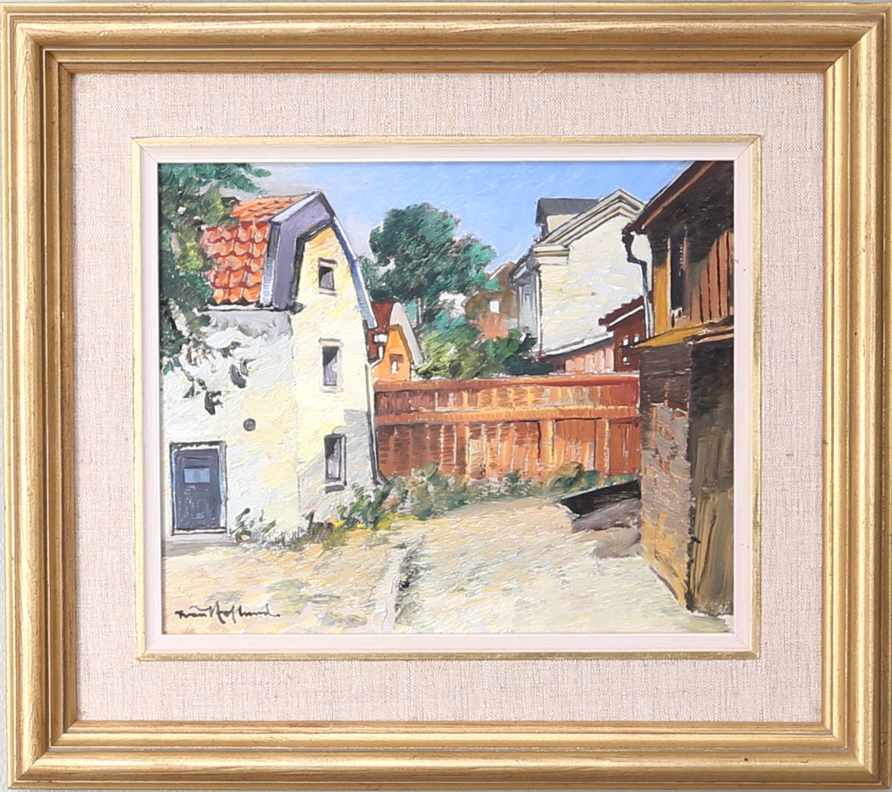 IVAN HOFLUND. Stadsvy, olja på pannå, signerad Ivan Hoflund.