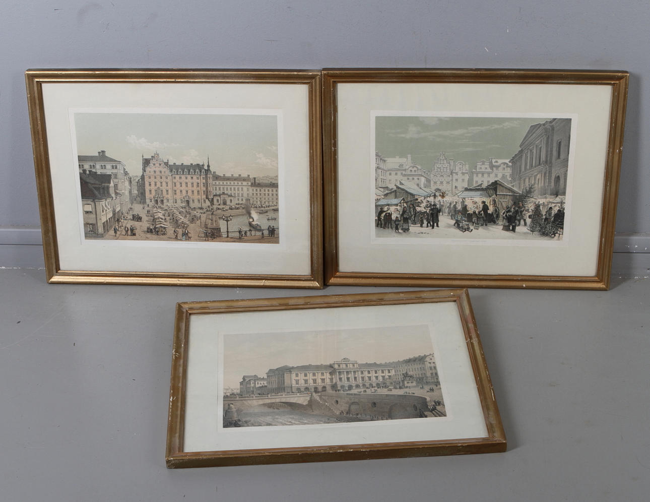 FÄRGTRYCK, 3 st, litografiska, Stockholmsmotiv, 1800/1900-tal.