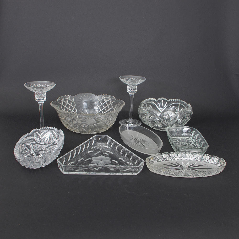 SKÅLAR, FAT SAMT LJUSSTAKAR, glas/kristall.