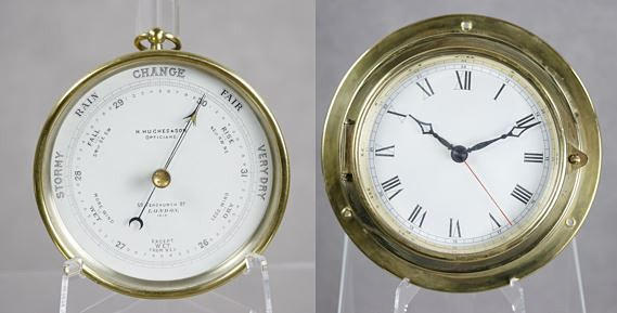KLOCKA OCH BAROMETER, mässing, 1900-talets andra hälft.